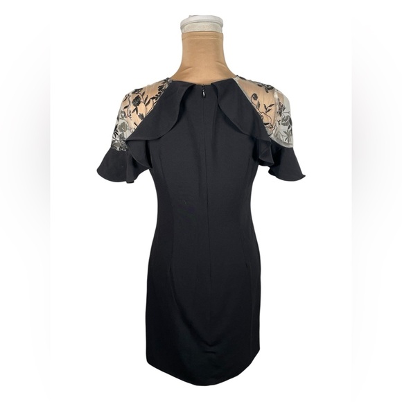 MOLLY BRACKEN ~Elegant Black Dress with Sheer Floral Sleeves Size Small - Picture 2 of 9